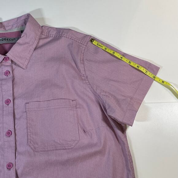 Ridgecut Women’s Sz XL Pink Maroon Micro-Check Work Shirt Short Sleeve Stretch - Picture 7 of 10